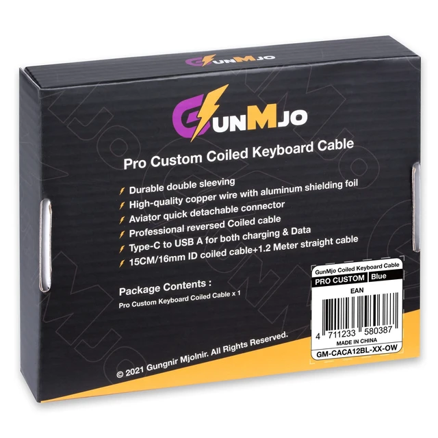 Alt view image 7 of 7 - GUNMJO Pro Custom Coiled USB C Cable for Gaming Keyboard, Double-Sleeved Mechanical Keyboard Cable with Detachable Metal Aviator, 1.5M USB-C to USB-A, Blue Color
