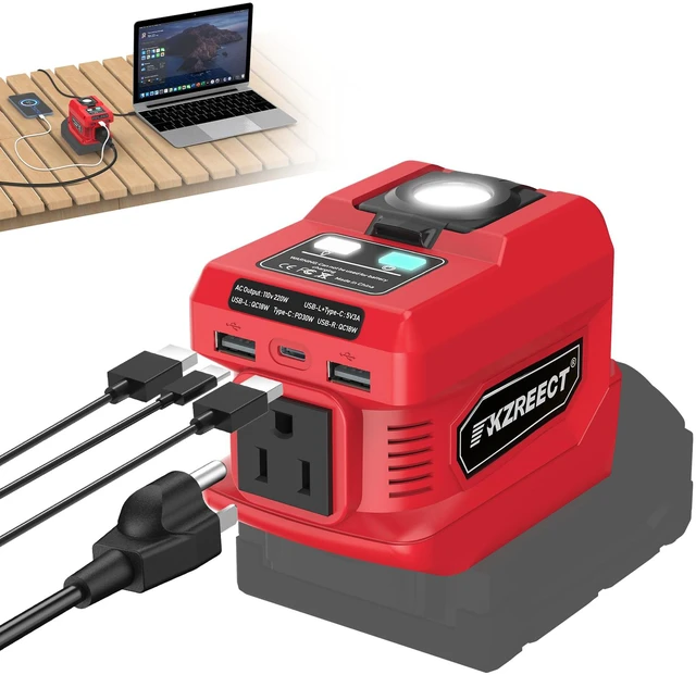 Main image of 220W Power Inverter Compatible with Milwaukee 18V Battery, Tool Only | 110V AC Outlet, 30W USB-C PD, Dual 18W USB-A, 400LM LED Light, Compact Power for Camping, Jobsite & Emergency Backup