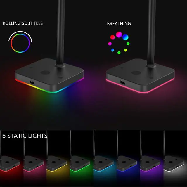 Alt view image 2 of 7 - RGB Headphone Stand with Wireless Charger Desk Gaming Headset Holder Hanger Rack with 10W/7.5W QI Charging Pad and QC 3.0 USB Port - Suitable for Gamer Desktop Table Game Earphone Accessories