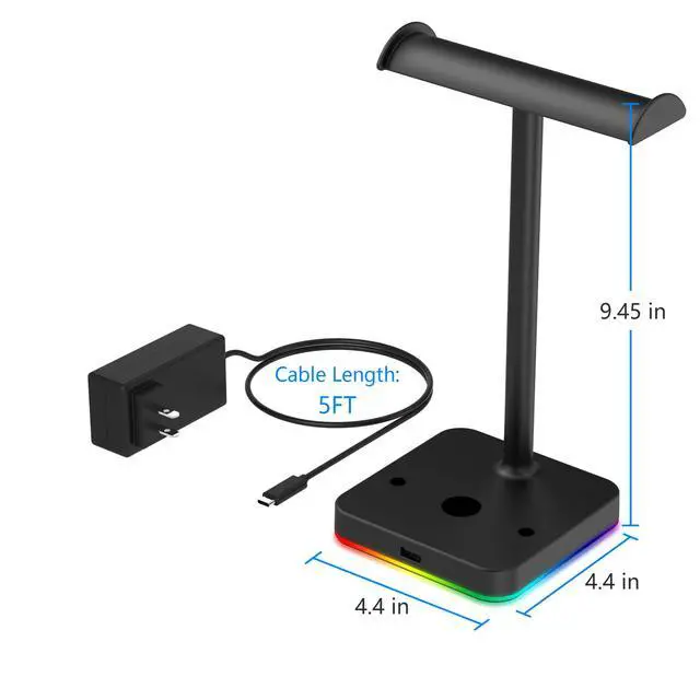 Alt view image 6 of 6 - RGB Dual Headphone Stand with Wireless Charger Desk Gaming Double Headset Holder Hanger Rack with 10W/7.5W QI Charging Pad and QC 3.0 USB Port - Suitable for Gamer Desktop Table Game Earphone