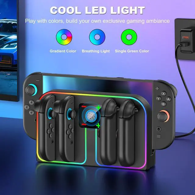 Alt view image 3 of 7 - Charging Dock Compatible with Nintendo Switch 2 (2025) for Joycon Controller, 4 in 1 Joypad Charger with Magnetic Design, Switch 2 Joy Con Fast Chagre Stand Station with USB C Cable