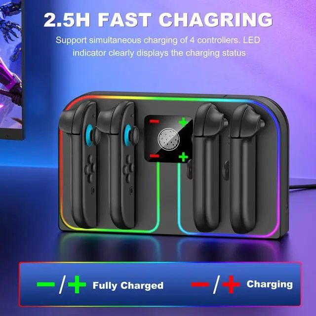 Alt view image 4 of 7 - Charging Dock Compatible with Nintendo Switch 2 (2025) for Joycon Controller, 4 in 1 Joypad Charger with Magnetic Design, Switch 2 Joy Con Fast Chagre Stand Station with USB C Cable