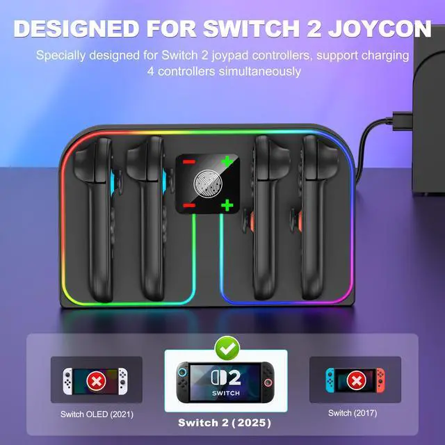 Alt view image 2 of 7 - Charging Dock Compatible with Nintendo Switch 2 (2025) for Joycon Controller, 4 in 1 Joypad Charger with Magnetic Design, Switch 2 Joy Con Fast Chagre Stand Station with USB C Cable