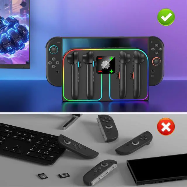 Alt view image 5 of 7 - Charging Dock Compatible with Nintendo Switch 2 (2025) for Joycon Controller, 4 in 1 Joypad Charger with Magnetic Design, Switch 2 Joy Con Fast Chagre Stand Station with USB C Cable