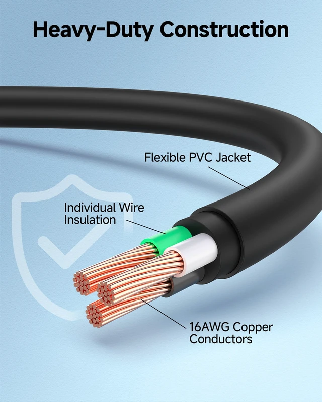 Alt view image 4 of 6 - 2-Pack 16 AWG Right Angle Power Cord, 10ft, Black 1625W, IEC C13, Low-Profile 90-Degree Plug, SJT Jacket