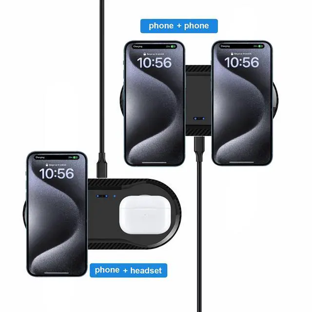 Alt view image 2 of 7 - Wireless Charging Pad, 30W Dual Wireless Charging Pad Compatible with iPhone 15 14 13 12 XR,Galaxy S24 S23 S22 S10,Google Pixel 8 7 6,for AirPods Pro 3 2,Galaxy Buds and More.(Adapter Included)