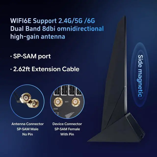 Alt view image 2 of 6 - Laptops Dual Band WiFi Antenna 2.4GHz 5GHz RP-SMA Magnetic Base Adapter Antenna with 80cm Extension Cable for ASUS Z390 Z490 X570 Motherboard 2T2R PCI-E Bluetooth Network Router