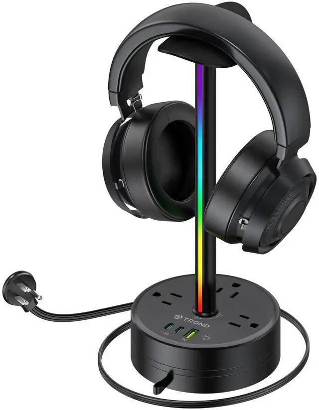 Main image of Headphone Stand with PD 20W USB C Charger, RGB Gaming Headset Holder | 3 AC Outlets Extension, 5ft Retractable Power Strip Suitable for Gamer Desktop Table Game Earphone Accessories Gift