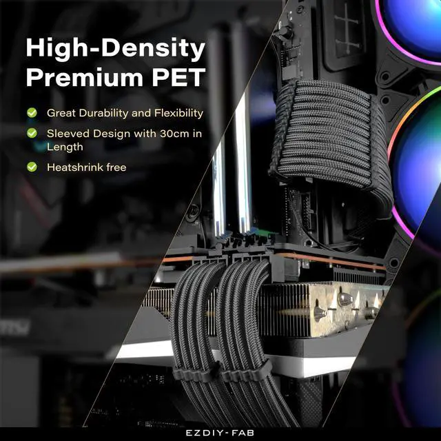 Alt view image 4 of 6 - PSU Extension Cable Sleeved Custom Mod PC Power Supply Cable, Soft Nylon Braided with Comb Kit 24PIN/8PIN to 6+2Pin/ 8PIN to 4+4PIN-30CM 300MM-Carbon