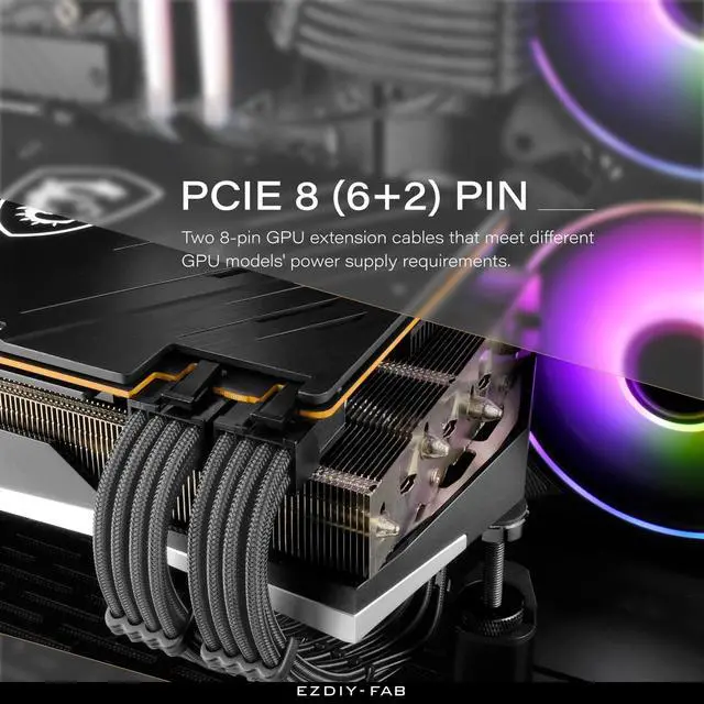 Alt view image 5 of 6 - PSU Extension Cable Sleeved Custom Mod PC Power Supply Cable, Soft Nylon Braided with Comb Kit 24PIN/8PIN to 6+2Pin/ 8PIN to 4+4PIN-30CM 300MM-Carbon