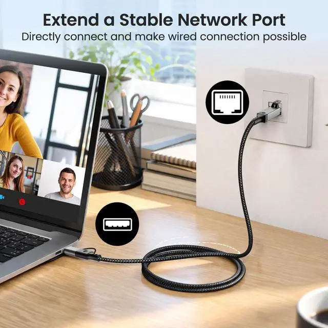 Alt view image 3 of 7 - 2-IN-1 Ethernet to USB A/C Cable Adapter, USB 3.0 to Ethernet Cable - 6.6FT, USB C to RJ45 Gigabit Network Adapter for Laptop, Compatible with MacBook/Surface/iPad Pro/Phone, Windows 11/10/8/7, Mac OS