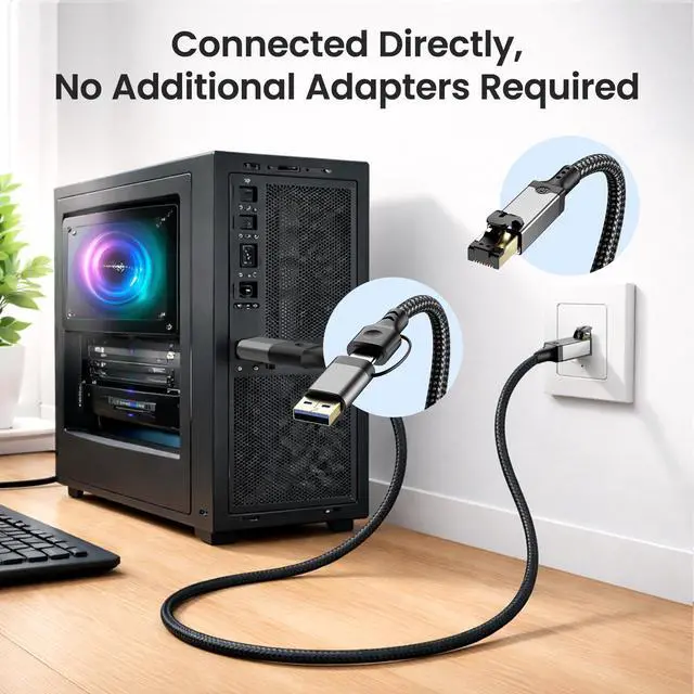 Alt view image 2 of 7 - 2-IN-1 Ethernet to USB A/C Cable Adapter, USB 3.0 to Ethernet Cable - 6.6FT, USB C to RJ45 Gigabit Network Adapter for Laptop, Compatible with MacBook/Surface/iPad Pro/Phone, Windows 11/10/8/7, Mac OS
