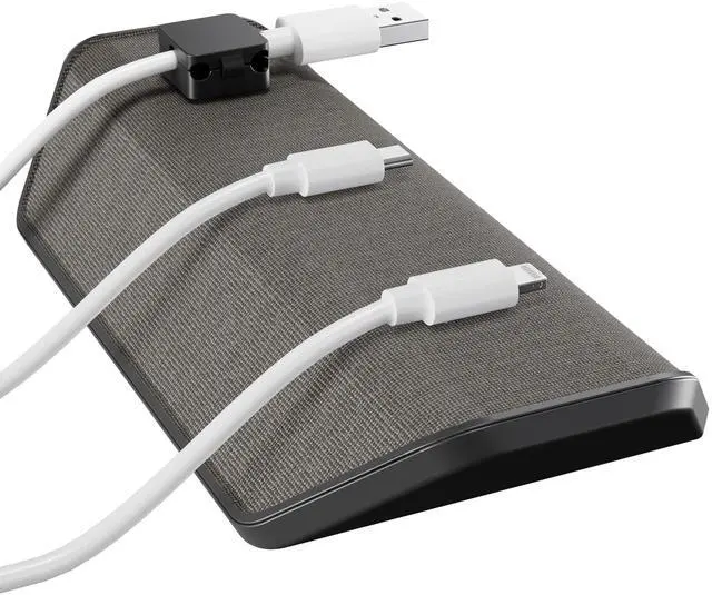 Main image of Cable Management Organizer, Cord Holder, 3 Clips, Desk, Nightstand | Weighted Base, No Installation Needed, Snaps Onto USB-C Lightning Magsafe Wires, Office Counter Accessory, Cord Organizer