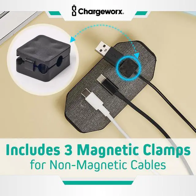 Alt view image 4 of 7 - Cable Management Organizer, Cord Holder, 3 Clips, Desk, Nightstand | Weighted Base, No Installation Needed, Snaps Onto USB-C Lightning Magsafe Wires, Office Counter Accessory, Cord Organizer