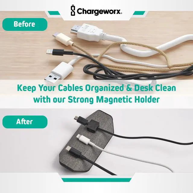 Alt view image 2 of 7 - Cable Management Organizer, Cord Holder, 3 Clips, Desk, Nightstand | Weighted Base, No Installation Needed, Snaps Onto USB-C Lightning Magsafe Wires, Office Counter Accessory, Cord Organizer