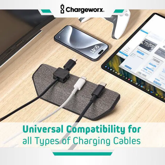Alt view image 6 of 7 - Cable Management Organizer, Cord Holder, 3 Clips, Desk, Nightstand | Weighted Base, No Installation Needed, Snaps Onto USB-C Lightning Magsafe Wires, Office Counter Accessory, Cord Organizer