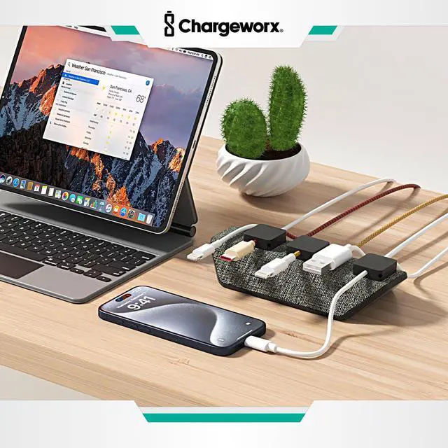 Alt view image 7 of 7 - Cable Management Organizer, Cord Holder, 3 Clips, Desk, Nightstand | Weighted Base, No Installation Needed, Snaps Onto USB-C Lightning Magsafe Wires, Office Counter Accessory, Cord Organizer