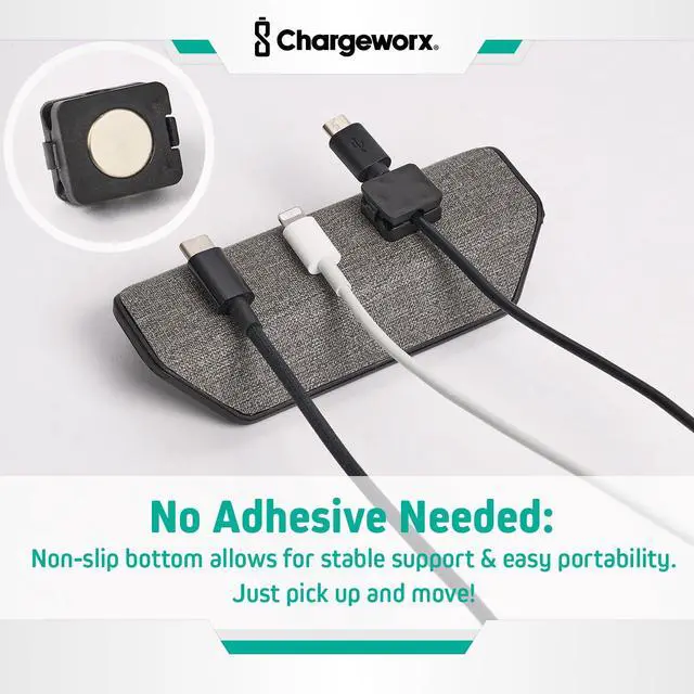 Alt view image 5 of 7 - Cable Management Organizer, Cord Holder, 3 Clips, Desk, Nightstand | Weighted Base, No Installation Needed, Snaps Onto USB-C Lightning Magsafe Wires, Office Counter Accessory, Cord Organizer