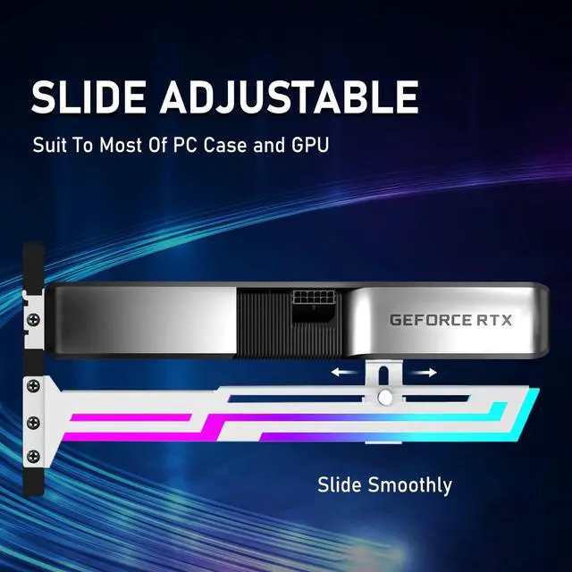 Alt view image 3 of 7 - RGB GPU Support Bracket, GPU Brace Support, 5V 3Pin addressable GPU Holder, Built-in ARGB, Adjustable Length and Height (White)