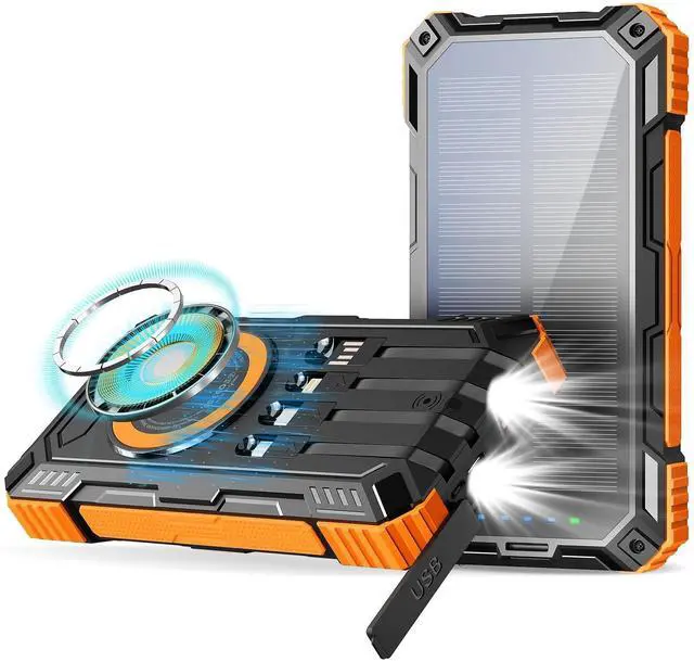 Main image of Solar Charger Power Bank Clearance! 20000mah 15W Wireless Charger with PD22.5W Fast Charging Port, Portable Solar Panel Charger, Phone Charger Built-in 4 Cables Only $19.99