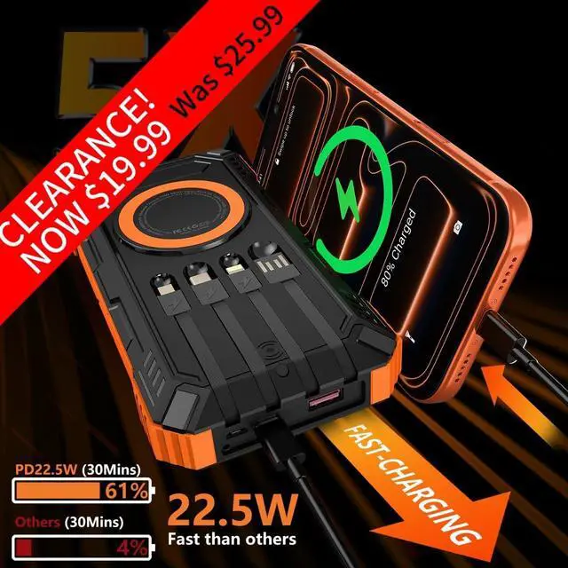 Alt view image 2 of 7 - Solar Charger Power Bank Clearance! 20000mah 15W Wireless Charger with PD22.5W Fast Charging Port, Portable Solar Panel Charger, Phone Charger Built-in 4 Cables Only $19.99
