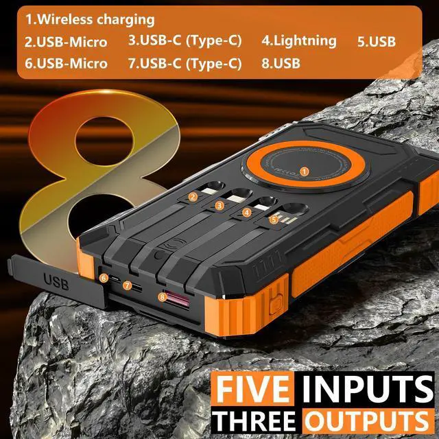 Alt view image 6 of 7 - Solar Charger Power Bank Clearance! 20000mah 15W Wireless Charger with PD22.5W Fast Charging Port, Portable Solar Panel Charger, Phone Charger Built-in 4 Cables Only $19.99