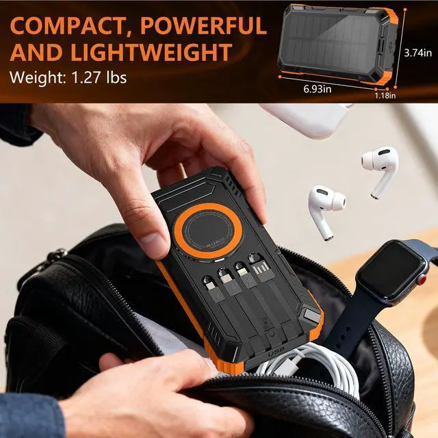 Alt view image 7 of 7 - Solar Charger Power Bank Clearance! 20000mah 15W Wireless Charger with PD22.5W Fast Charging Port, Portable Solar Panel Charger, Phone Charger Built-in 4 Cables Only $19.99