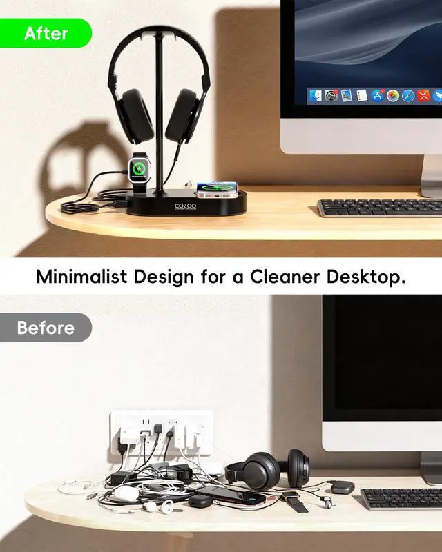 Alt view image 5 of 7 - Headphone Stand with Fast Wireless Charging Pad and 2 USB Charging Ports, Suitable for Gaming, DJ, Wireless Earphone Accessories