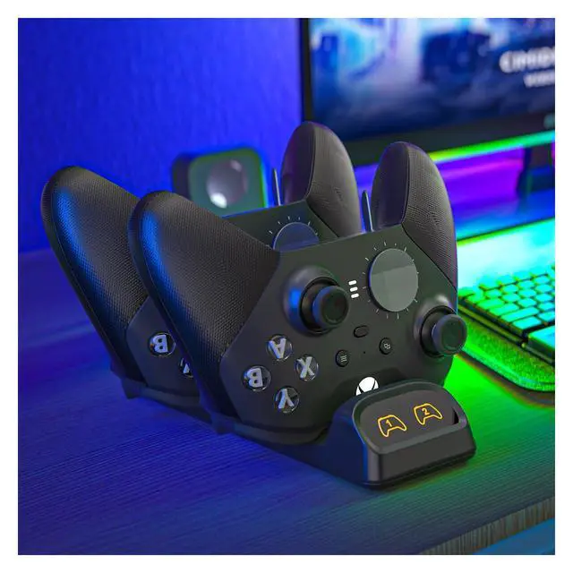 Alt view image 6 of 7 - Controller Charger Dock for Switch 2 Pro, Nintendo Switch Pro, PS5 & Xbox Series X/S Dual Fast Charging Station with LED Indicator, Type-C Adapter, Compact Stand