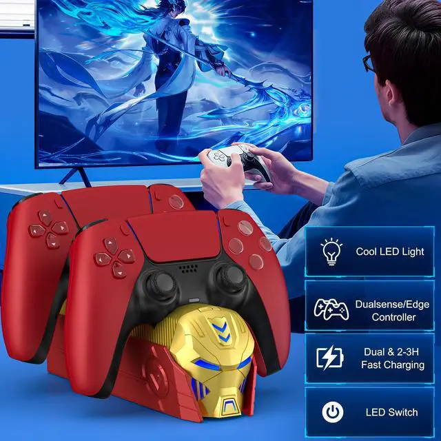 Alt view image 4 of 7 - Charger Station for PlayStation 5 Dual Controllers-Fast PS5 Dual Controller Stand Charger Dock with AC Adapter-for PlayStation Systems Games