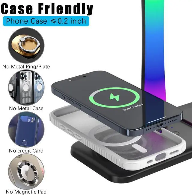 Alt view image 6 of 7 - Headphone Stand with Wireless Charger,Gaming Headset stand with RGB Light Mode,For Airpod Max Stand Compatible with Airpod Pro/3/2,For iPhone 17/16/15/14/13/12/11,Gifts for Gamers & Music Lover(Black)