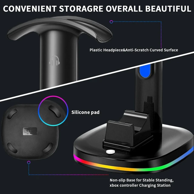 Alt view image 7 of 7 - Xbox Headphone Stand with Controller Charger, RGB Xbox Controller Charging Station Headset Stand for Xbox Series X/S/One/One X/One S Charging, Equipped with 1 * 5180mWh Rechargeable Xbox Battery Pack