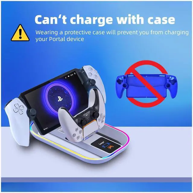 Alt view image 3 of 7 - PlayStation Portal Charging Dock - Fast Charge for PS Portal Remote Player & PS5 Controller, RGB Light Effects, LED Indicator, USB-C Cable - Gaming Accessories for PlayStation Portal Setup