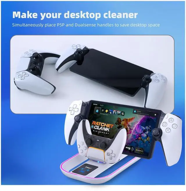 Alt view image 6 of 7 - PlayStation Portal Charging Dock - Fast Charge for PS Portal Remote Player & PS5 Controller, RGB Light Effects, LED Indicator, USB-C Cable - Gaming Accessories for PlayStation Portal Setup