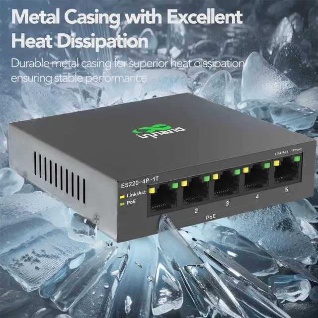 Alt view image 6 of 7 - ES220-5T 5-Port Unmanaged Gigabit Switch | Plug and Play Network Extender | Fanless Metal Casing for Business, Office & Home Network