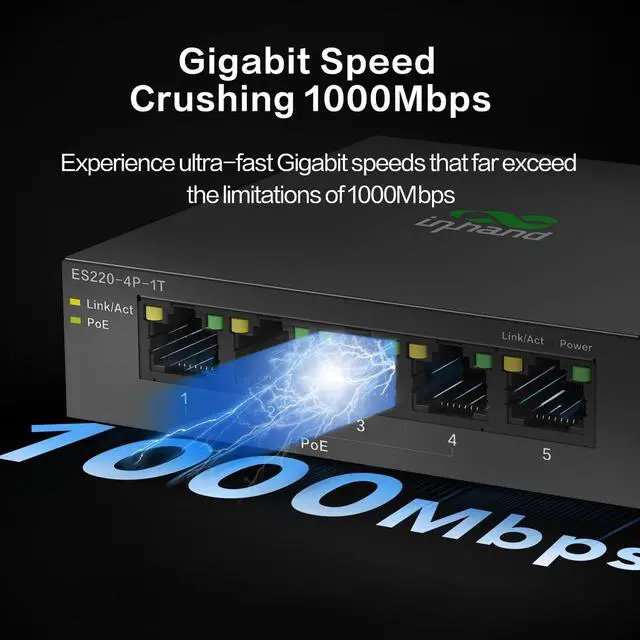 Alt view image 4 of 7 - ES220-5T 5-Port Unmanaged Gigabit Switch | Plug and Play Network Extender | Fanless Metal Casing for Business, Office & Home Network