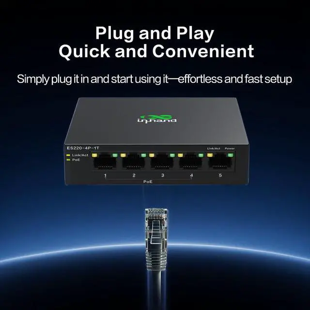 Alt view image 5 of 7 - ES220-5T 5-Port Unmanaged Gigabit Switch | Plug and Play Network Extender | Fanless Metal Casing for Business, Office & Home Network