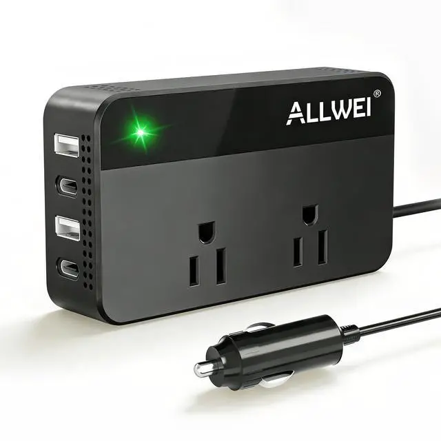 Main image of 200W Car Power Inverter 12V DC to 110V AC with USB C | Car Inverter with 4 USB Fast Charging Ports (2 USB-A & 2 USB-C), Powers Phones, Laptops and Small Devices for Road Trips