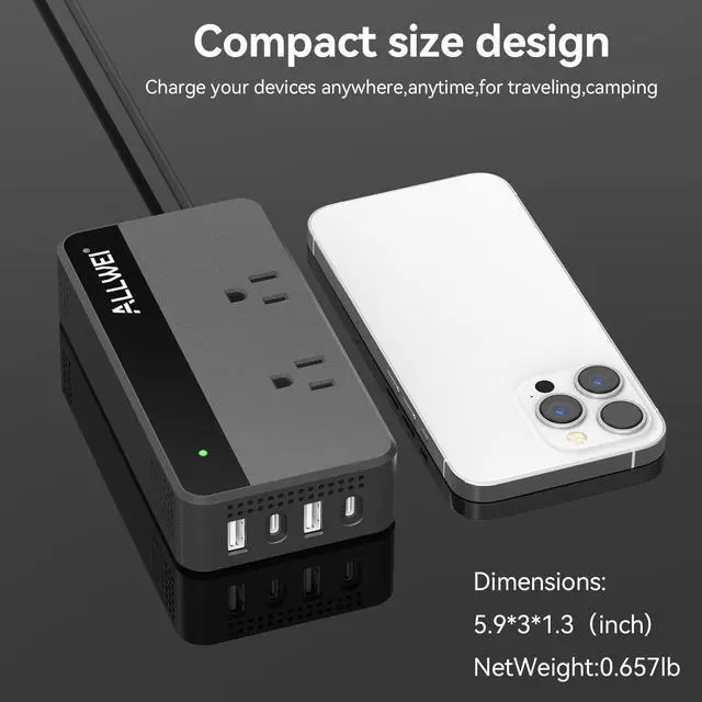 Alt view image 6 of 7 - 200W Car Power Inverter 12V DC to 110V AC with USB C | Car Inverter with 4 USB Fast Charging Ports (2 USB-A & 2 USB-C), Powers Phones, Laptops and Small Devices for Road Trips