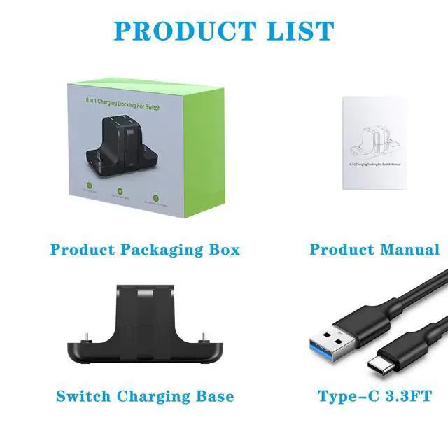 Alt view image 6 of 7 - Upgraded Controller Charger Dock Station for Nintendo Switch Pro Controller and Joy con, 6-in-1 Charging Stand for Switch & OLED Model & Lite with Charging Indicator and Type C Charging Cable