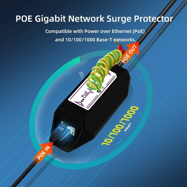 Alt view image 3 of 7 - Gigabit PoE+ Ethernet Surge Protector 10KV Lightning Suppressor LAN Network CAT5/CAT6 Thunder Arrestor 10/100/1000 Mbps