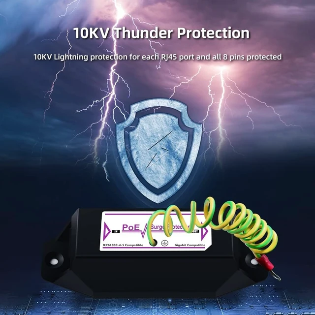 Alt view image 4 of 7 - Gigabit PoE+ Ethernet Surge Protector 10KV Lightning Suppressor LAN Network CAT5/CAT6 Thunder Arrestor 10/100/1000 Mbps
