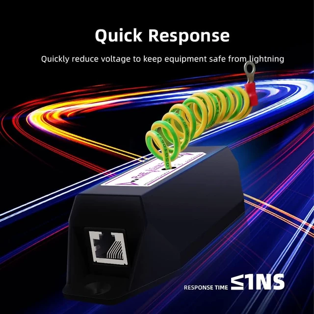 Alt view image 5 of 7 - Gigabit PoE+ Ethernet Surge Protector 10KV Lightning Suppressor LAN Network CAT5/CAT6 Thunder Arrestor 10/100/1000 Mbps