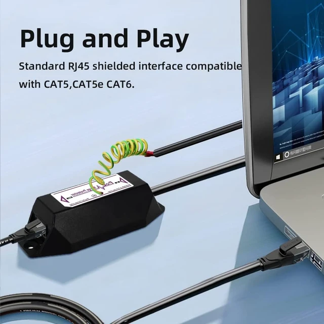 Alt view image 7 of 7 - Gigabit PoE+ Ethernet Surge Protector 10KV Lightning Suppressor LAN Network CAT5/CAT6 Thunder Arrestor 10/100/1000 Mbps