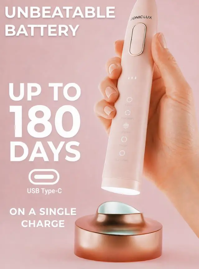 Alt view image 3 of 7 - Sonic Lux Pink Electric Toothbrush for Adults Luxury Rechargeable Sonic Electric Toothbrush with Travel Case with GlowGuard Nano-Hydroxyapatite Whitening Toothpaste & 6 Brush Heads