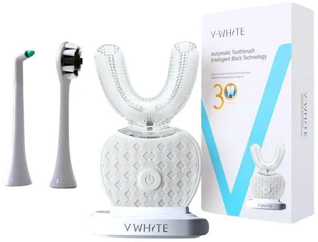 Main image of Adults Auto Brush Ultrasonic U-Shaped Toothbrush 360° Teeth Cleaning, Hands-Free Electric Autobrush Gum Protection, Waterproof IPX7, Wireless Charging