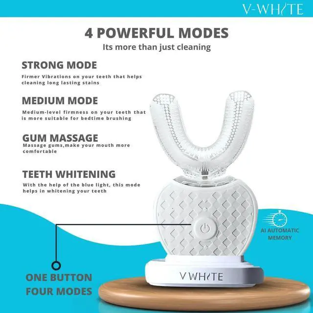 Alt view image 3 of 7 - Adults Auto Brush Ultrasonic U-Shaped Toothbrush 360° Teeth Cleaning, Hands-Free Electric Autobrush Gum Protection, Waterproof IPX7, Wireless Charging