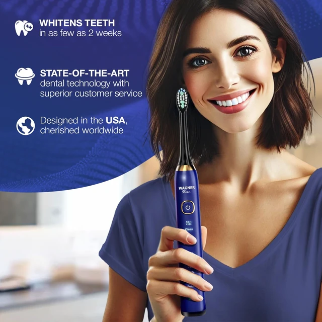 Alt view image 4 of 6 - Wagner Stern The Sapphire Blue Edition ultrasonic whitening Electric Toothbrush Features Five Brushing Modes, Eight Soft Brush Heads, and a Premium Travel case.