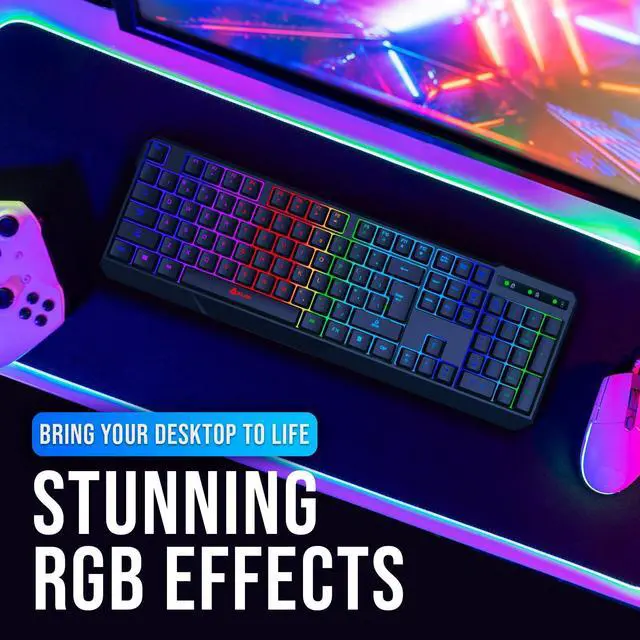 Alt view image 6 of 7 - Chroma Wireless Keyboard RGB Backlit Gaming, Rechargeable Battery, PC Keyboard, Durable & Water-Resistant, Compatible with PS4, PS5 & Mac - Black