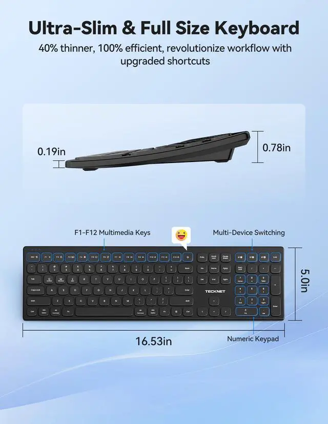 Alt view image 6 of 7 - Bluetooth Wireless Rechargeable Keyboard with BT5.0, 2.4G & Wired